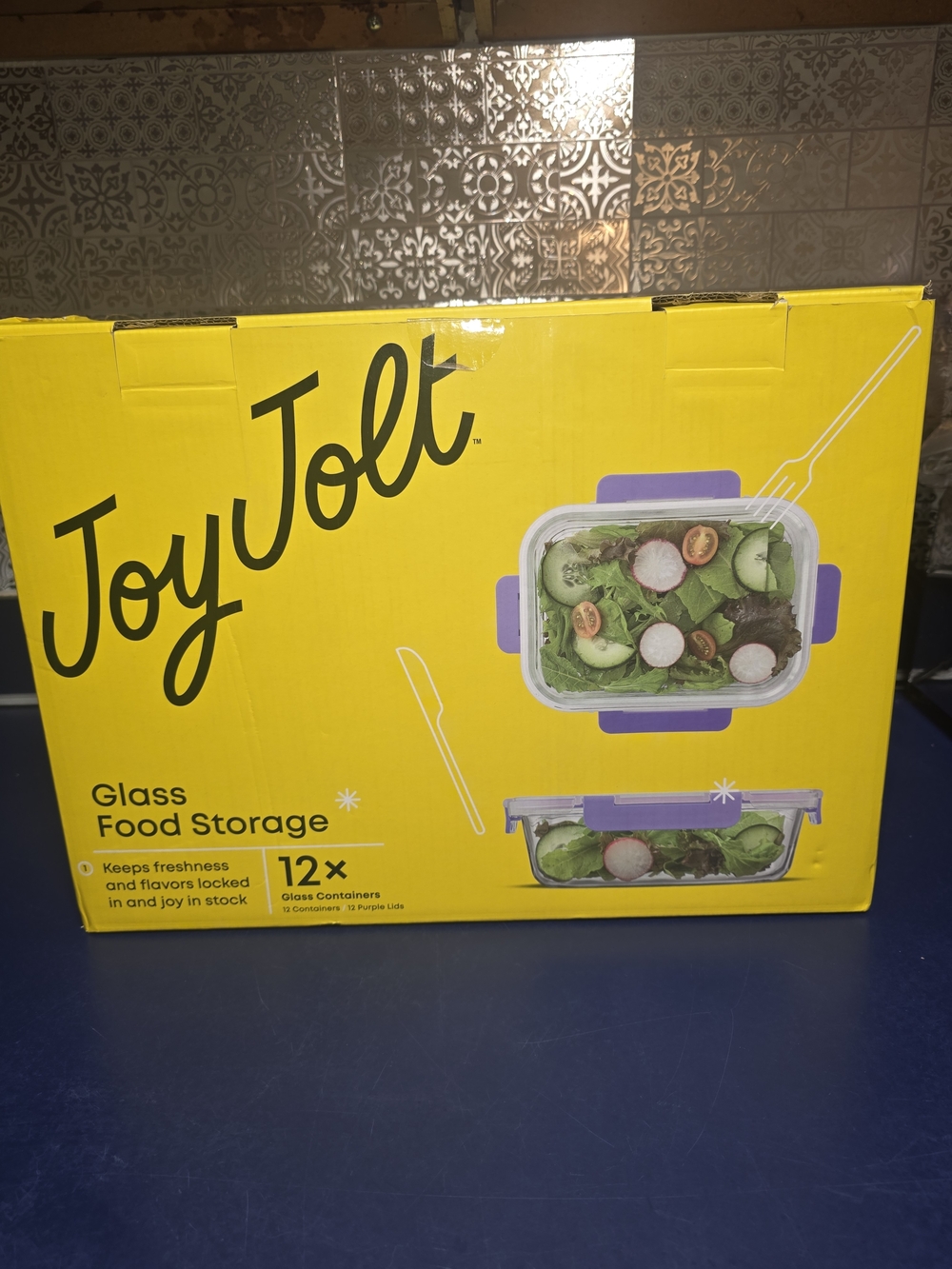 Jolt Glass Food Storage Containers with Purple Lids - 12 Pack